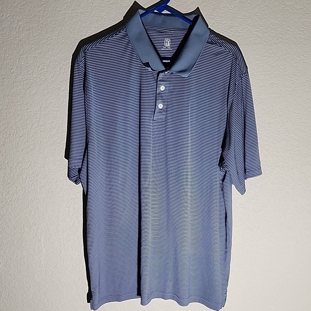 PGA Tour Mens Polo shirt size XXL blue stripe